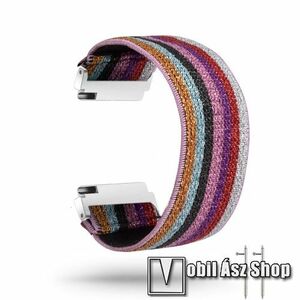 Okosóra szíj - szövet, sztreccses, 145mm hosszú, 22mm széles, 160mm-től 210mm-es méretű csuklóig ajánlott - SZÍNES CSÍKOS MINTÁS - SAMSUNG Galaxy Watch 46mm / Watch GT2 46mm / Watch GT 2e / Gear S3 Frontier / Honor MagicWatch 2 46mm kép