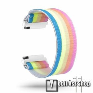 Okosóra szíj - szövet, sztreccses, 145mm hosszú, 22mm széles, 160mm-től 210mm-es méretű csuklóig ajánlott - SZIVÁRVÁNY MINTÁS - SAMSUNG Galaxy Watch 46mm / Watch GT2 46mm / Watch GT 2e / Gear S3 Frontier / Honor MagicWatch 2 46mm kép