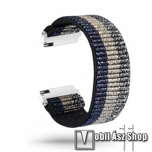 Okosóra szíj - szövet, sztreccses, 145mm hosszú, 22mm széles, 160mm-től 210mm-es méretű csuklóig ajánlott - FEKETE / ARANY / KÉK - SAMSUNG Galaxy Watch 46mm / Watch GT2 46mm / Watch GT 2e / Gear S3 Frontier / Honor MagicWatch 2 46mm kép