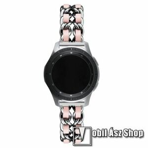 Okosóra szíj - EZÜST / RÓZSASZÍN - rozsdamentes acél / PU bőr - 190mm hosszú, 22mm széles - HUAWEI Watch GT / HUAWEI Watch Magic / MagicWatch 2 46mm / Watch GT 2 46mm kép