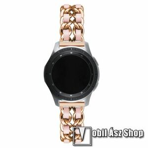 Okosóra szíj - ROSE GOLD / RÓZSASZÍN - rozsdamentes acél / PU bőr - 190mm hosszú, 22mm széles - HUAWEI Watch GT / HUAWEI Watch Magic / MagicWatch 2 46mm / Watch GT 2 46mm kép