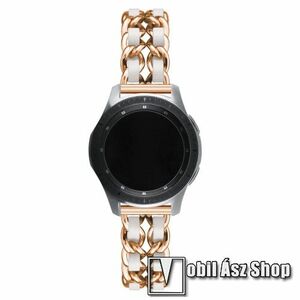 Okosóra szíj - ROSE GOLD / FEHÉR - rozsdamentes acél / PU bőr - 190mm hosszú, 22mm széles - HUAWEI Watch GT / HUAWEI Watch Magic / MagicWatch 2 46mm / Watch GT 2 46mm kép