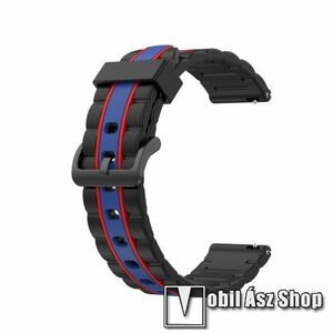 Okosóra szíj - szilikon, bordázott mintás - FEKETE / PIROS / KÉK - 125+84mm hosszú, 20mm széles, 155mm-től 228mm-es méretű csuklóig ajánlott - SAMSUNG Galaxy Watch 42mm / Xiaomi Amazfit GTS / HUAWEI Watch GT 2 42mm / Galaxy Watch Active / Active 2 kép