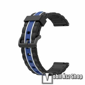 Okosóra szíj - szilikon, bordázott mintás - FEKETE / FEHÉR / KÉK - 125+84mm hosszú, 20mm széles, 155mm-től 228mm-es méretű csuklóig ajánlott - SAMSUNG Galaxy Watch 42mm / Xiaomi Amazfit GTS / HUAWEI Watch GT 2 42mm / Galaxy Watch Active / Active 2 kép