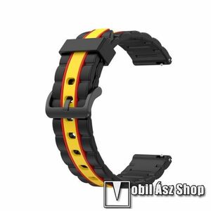 Okosóra szíj - szilikon, bordázott mintás - FEKETE / SÁRGA / PIROS - 125+84mm hosszú, 20mm széles, 155mm-től 228mm-es méretű csuklóig ajánlott - SAMSUNG Galaxy Watch 42mm / Xiaomi Amazfit GTS / HUAWEI Watch GT 2 42mm / Galaxy Watch Active / Active 2 kép