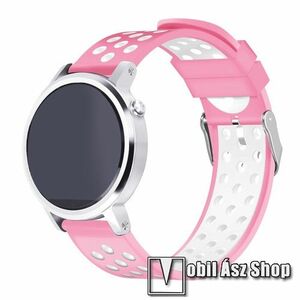 Okosóra szíj lyukacsos, légáteresztő, szilikon - 236mm hosszú, 22mm széles - RÓZSASZÍN / FEHÉR - HUAWEI Watch GT / HUAWEI Watch 2 Pro / Honor Watch Magic / HUAWEI Watch GT 2 46mm kép