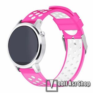 Okosóra szíj lyukacsos, légáteresztő, szilikon - 236mm hosszú, 22mm széles - MAGENTA / FEHÉR - HUAWEI Watch GT / HUAWEI Watch 2 Pro / Honor Watch Magic / HUAWEI Watch GT 2 46mm kép