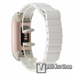 Okosóra mágneses loop szíj - FEHÉR - valódi bőr - 18mm széles - Fitbit Charge 3 / Fitbit Charge 3 SE / Fitbit Charge 4 kép