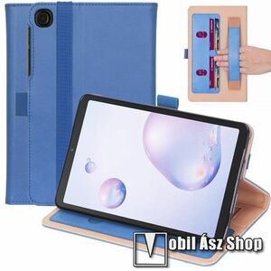 Notesz tok / mappa tok - KÉK - asztali tartó funkciós, oldalra nyíló, bankkártya tartó zsebek, csuklópánt, tolltartó, szilikon belső, gumis záródás - SAMSUNG Galaxy Tab A7 10.4 (2020) (SM-T500/T505) / (2022) (SM-T509) kép