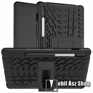 OTT! VROOM műanyag védő tok / hátlap - FEKETE - AUTÓGUMI MINTÁS - szilikon betétes, asztali tartó funkciós, ceruza tartó, ERŐS VÉDELEM! - SAMSUNG Galaxy Tab S8 (SM-X700/706) / Tab S7 (SM-T870/T875/T876B) kép