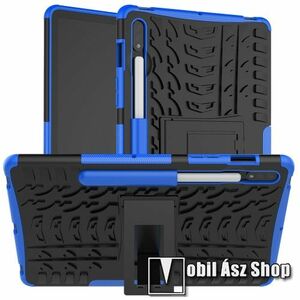 OTT! VROOM műanyag védő tok / hátlap - KÉK - AUTÓGUMI MINTÁS - szilikon betétes, asztali tartó funkciós, ceruza tartó, ERŐS VÉDELEM! - SAMSUNG Galaxy Tab S8 (SM-X700/706) / Tab S7 (SM-T870/T875/T876B) kép