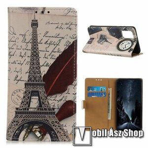 Notesz / mappa tok - EIFFEL TORONY / MADÁRTOLL MINTÁS - oldalra nyíló, rejtett mágneses záródás, belső zseb, asztali tartó funkció, szilikon belső - SAMSUNG Galaxy S20 FE 5G (SM-G781B) / SAMSUNG Galaxy S20 FE 4G (SM-G780F) kép