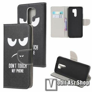 Notesz / mappa tok - Do Not Touch My Phone MINTÁS - oldalra nyíló, rejtett mágneses záródás, belső zsebek, asztali tartó funkció, szilikon belső - Xiaomi Redmi 9 / Xiaomi Redmi 9 Prime kép