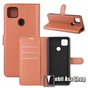 WALLET notesz tok / flip tok - BARNA - asztali tartó funkciós, oldalra nyíló, rejtett mágneses záródás, bankkártyatartó zseb, szilikon belső - Xiaomi Redmi 9C / Redmi 9C NFC / Redmi 10A kép