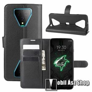 WALLET notesz tok / flip tok - FEKETE - asztali tartó funkciós, oldalra nyíló, rejtett mágneses záródás, bankkártyatartó zseb, szilikon belső - Xiaomi Black Shark 3 / Xiaomi Black Shark 3S kép