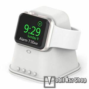 Okosóra asztali töltő állvány / dokkoló - szilikon, csúszásgátló, kábelelvezető, 60x60x62mm, a töltő NEM TARTOZÉK! - FEHÉR - Apple Watch Series 1 / 2 / 3 / 4 / 5 kép