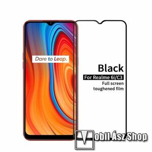 PINWUYO előlap védő karcálló edzett üveg - FEKETE - 9H, A teljes felületén tapad! - A TELJES KIJELZŐT VÉDI! - Realme C3 (3 cameras) / Realme 6i kép