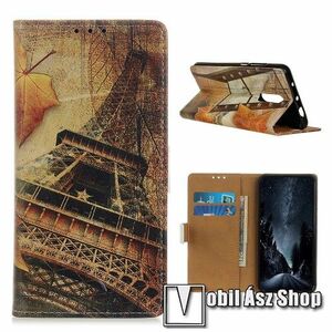 Notesz / mappa tok - EIFFEL TORONY MINTÁS - oldalra nyíló, rejtett mágneses záródás, bankkártyatartó zseb, asztali tartó funkció, szilikon belső - NOKIA C3 (2020) kép