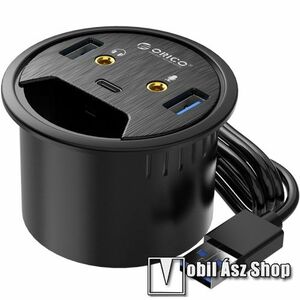 ORICO DESK-2U1C 5 az 1-ben USB hub / elosztó - 2x USB 3.0, 1x USB Type-C 1x füllhallgató 3, 5mm jack, 1x mikrofon bemenet, asztalba süllyeszthető, kék LED, 1.5m hosszú kábel, 69 x 47m - FEKETE - GYÁRI kép