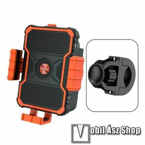UNIVERZÁLIS biciklis / motoros tartó konzol mobiltelefon készülékekhez - FEKETE / NARANCSSÁRGA - 360°-ban forgatható, kormányra rögzíthető, 3.5-7"-os készülékekhez ajánlott kép
