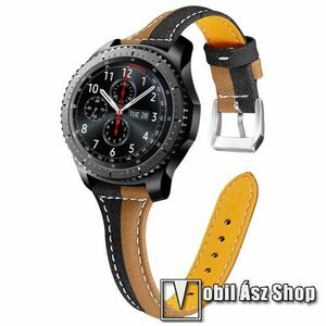 Okosóra szíj - FEKETE / KÁVÉBARNA - valódi bőr, 114+86mm hosszú, 22mm széles - SAMSUNG Galaxy Watch 46mm / Watch GT2 46mm / Watch GT 2e / Galaxy Watch3 45mm / Honor MagicWatch 2 46mm kép