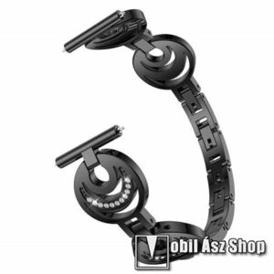 Fém okosóra szíj - strasszkővel díszített, 210mm hosszú, 22mm széles, 160-230mm csuklóméretig ajánlott - FEKETE - SAMSUNG Galaxy Watch 46mm / Watch GT2 46mm / Watch GT 2e / Galaxy Watch3 45mm / Honor MagicWatch 2 46mm kép