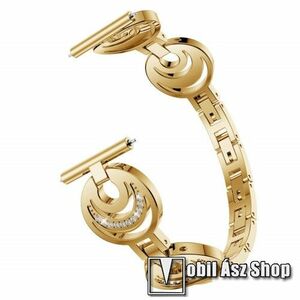 Fém okosóra szíj - strasszkővel díszített, 210mm hosszú, 22mm széles, 160-230mm csuklóméretig ajánlott - ARANY - SAMSUNG Galaxy Watch 46mm / Watch GT2 46mm / Watch GT 2e / Galaxy Watch3 45mm / Honor MagicWatch 2 46mm kép