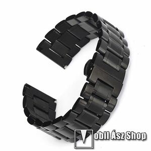 UNIVERZÁLIS Okos / hagyományos óraszíj - FEKETE - rozsdamentes acél, csatos, 180mm hosszú, 16mm széles, 160mm-től 210mm-es méretű csuklóig ajánlott, TELESZKÓP NÉLKÜL! kép