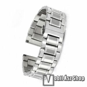 UNIVERZÁLIS Okos / hagyományos óraszíj - EZÜST - rozsdamentes acél, csatos, 180mm hosszú, 16mm széles, 160mm-től 210mm-es méretű csuklóig ajánlott, TELESZKÓP NÉLKÜL! kép
