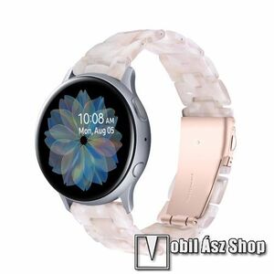 Okosóra műanyag szíj - FEHÉR / RÓZSASZÍN - pillangó csat - 165mm hosszú, 20mm széles, 145-200mm-es méretű csuklóig ajánlott - SAMSUNG Galaxy Watch 42mm / Amazfit GTS / Galaxy Watch3 41mm / HUAWEI Watch GT 2 42mm / Galaxy Watch Active / Active 2 kép