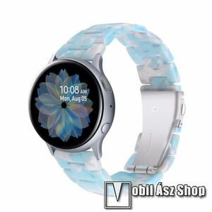 Okosóra műanyag szíj - VILÁGOSKÉK / FEHÉR - pillangó csat - 165mm hosszú, 20mm széles, 145-200mm-es méretű csuklóig ajánlott - SAMSUNG Galaxy Watch 42mm / Amazfit GTS / Galaxy Watch3 41mm / HUAWEI Watch GT 2 42mm / Galaxy Watch Active / Active 2 kép