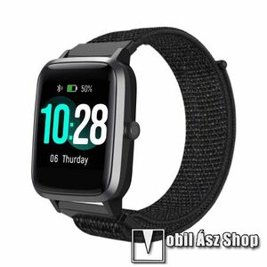 Okosóra szíj - szövet, tépőzáras - FEKETE - 230mm hosszú, 19mm széles - Xiaomi Haylou Solar LS01 / Umidigi Uwatch3 / Uwatch3 GPS / UFit / Uwatch GT kép
