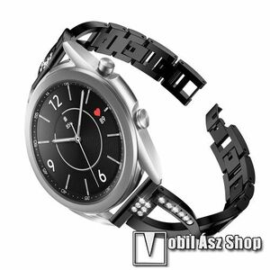Fém X-shape okosóra szíj - strasszkővel díszített, 175mm hosszú, 20mm széles, 135-235mm-es csuklóméretig ajánlott - FEKETE - SAMSUNG Galaxy Watch 42mm / Xiaomi Amazfit GTS / Galaxy Watch3 41mm / HUAWEI Watch GT 2 42mm / Galaxy Watch Active / Active 2 kép