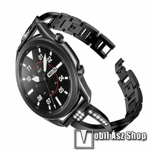 Fém X-shape okosóra szíj - strasszkővel díszített, 175mm hosszú, 22mm széles, 135-235mm-es csuklóméretig ajánlott - FEKETE - SAMSUNG Galaxy Watch 46mm / Watch GT2 46mm / Watch GT 2e / Galaxy Watch3 45mm / Honor MagicWatch 2 46mm kép