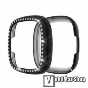 Okosóra műanyag védő tok / keret - FEKETE - Strasszkővel díszített - Fitbit Versa 3 / Fitbit Sense kép