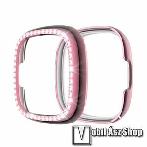Okosóra műanyag védő tok / keret - RÓZSASZÍN - Strasszkővel díszített - Fitbit Versa 3 / Fitbit Sense kép
