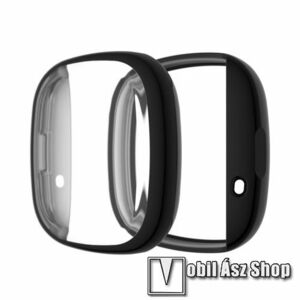Okosóra szilikon védő tok / keret - GALVANIZÁLT FEKETE - Szilikon előlapvédő is! - Fitbit Versa 3 / Fitbit Sense kép