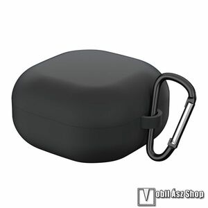 Szilikon védő tok Samsung Galaxy Buds Live-hoz - karabiner, töltőnyílás - FEKETE kép