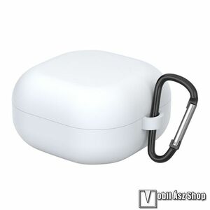 Szilikon védő tok Samsung Galaxy Buds Live-hoz - karabiner, töltőnyílás - FEHÉR kép