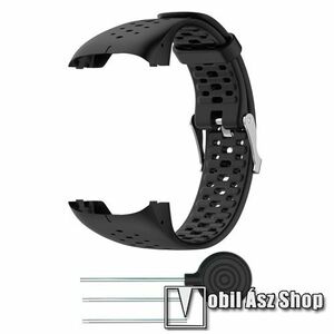 Okosóra szíj - légáteresztő, sportoláshoz, szilikon, 100mm + 145mm hosszú - FEKETE - Polar M400 / Polar M430 kép