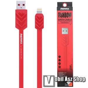 REMAX FISHBONE adatátviteli kábel / USB töltő - Lightning / USB, 1m hosszú lapos kábel, 10W - PIROS - GYÁRI kép
