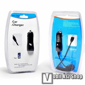 UNIVERZÁLIS szivargyújtós töltő / autós töltő - beépített microUSB kábel, 5W, 5V/1A - FEKETE kép