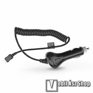 UNIVERZÁLIS szivargyújtós töltő / autós töltő - beépített microUSB spirálkábel, 10W, 5V/2A - FEKETE kép