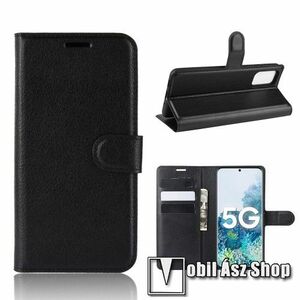 WALLET notesz tok / flip tok - FEKETE - asztali tartó funkciós, oldalra nyíló, rejtett mágneses záródás, bankkártyatartó zseb, szilikon belső - SAMSUNG Galaxy S20 FE 5G (SM-G781B) / SAMSUNG Galaxy S20 FE 4G (SM-G780F) kép
