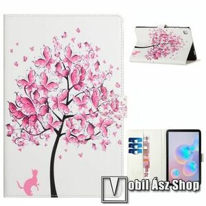 Notesz tok / mappa tok - RÓZSASZÍN FA / PILLANGÓ MINTÁS - asztali tartó funkciós, oldalra nyíló, rejtett mágneses záródás, bankkártyatartó zsebekkel, szilikon belső - SAMSUNG Galaxy Tab A7 10.4 (2020) (SM-T500/T505) / (2022) (SM-T509) kép