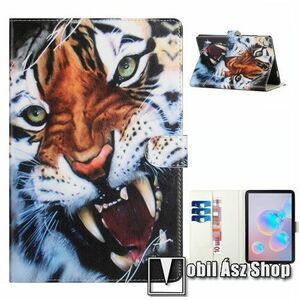 Notesz tok / mappa tok - TIGRIS MINTÁS - asztali tartó funkciós, oldalra nyíló, rejtett mágneses záródás, bankkártyatartó zsebekkel, szilikon belső - SAMSUNG Galaxy Tab A7 10.4 (2020) (SM-T500/T505) / (2022) (SM-T509) kép