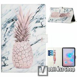 Notesz tok / mappa tok - ANANÁSZ / MÁRVÁNY MINTÁS - asztali tartó funkciós, oldalra nyíló, rejtett mágneses záródás, bankkártyatartó zsebekkel, szilikon belső - SAMSUNG Galaxy Tab A7 10.4 (2020) (SM-T500/T505) / (2022) (SM-T509) kép