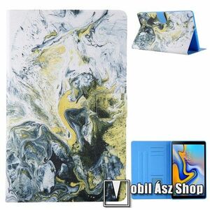 Notesz tok / mappa tok - FEHÉR / SÁRGA MÁRVÁNY MINTÁS - asztali tartó funkciós, oldalra nyíló, rejtett mágneses záródás, bankkártyatartó zsebekkel, szilikon belső - SAMSUNG Galaxy Tab A7 10.4 (2020) (SM-T500/T505) / (2022) (SM-T509) kép