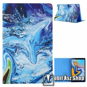 Notesz tok / mappa tok - KÉK MÁRVÁNY MINTÁS - asztali tartó funkciós, oldalra nyíló, rejtett mágneses záródás, bankkártyatartó zsebekkel, szilikon belső - SAMSUNG Galaxy Tab A7 10.4 (2020) (SM-T500/T505) / (2022) (SM-T509) kép