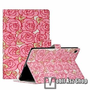 Notesz tok / mappa tok - RÓZSA MINTÁS - asztali tartó funkciós, oldalra nyíló, rejtett mágneses záródás, bankkártyatartó zsebekkel, szilikon belső - SAMSUNG Galaxy Tab A7 10.4 (2020) (SM-T500/T505) / (2022) (SM-T509) kép